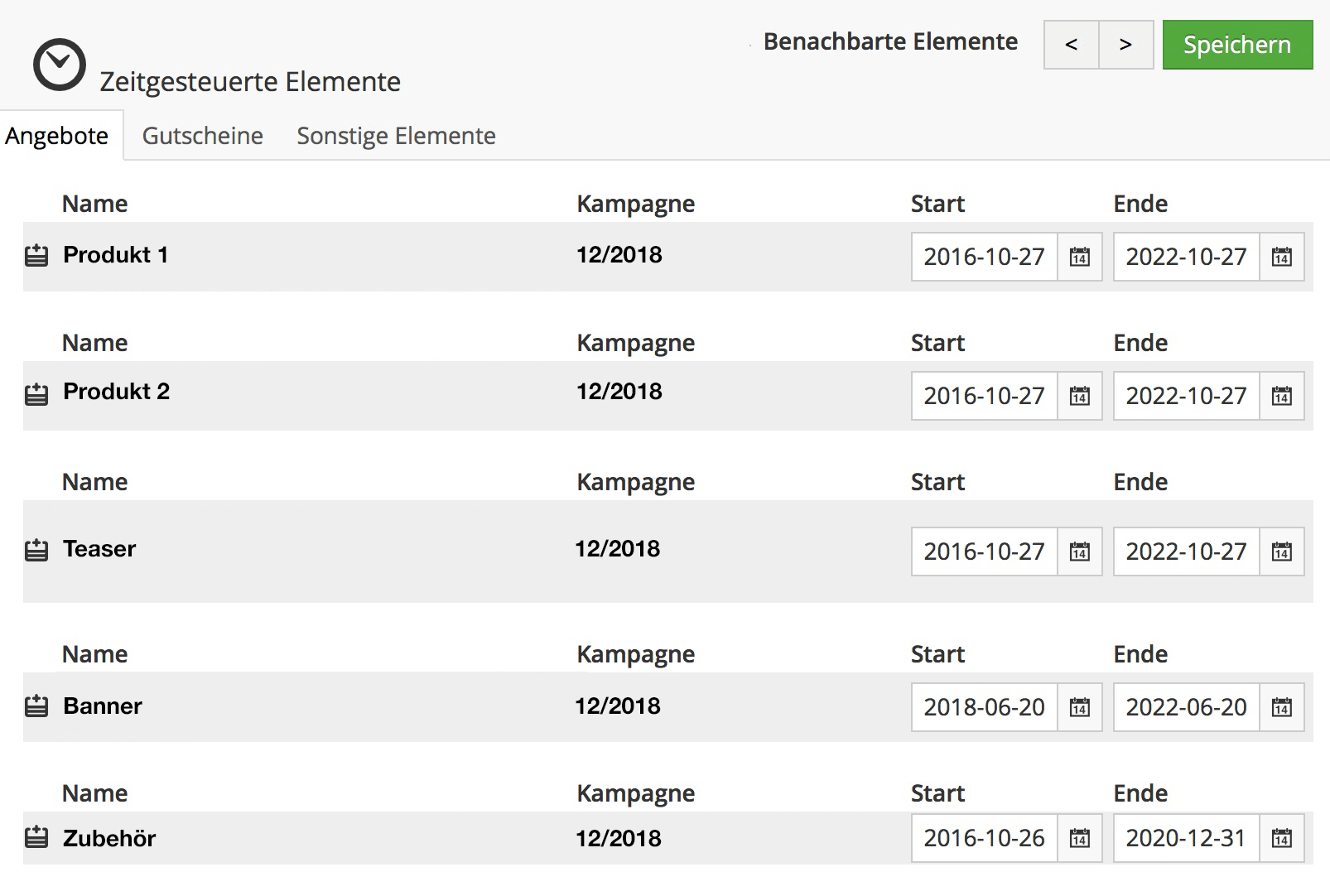 Die Sicht des Redakteurs Tabelle mit allen Elementen