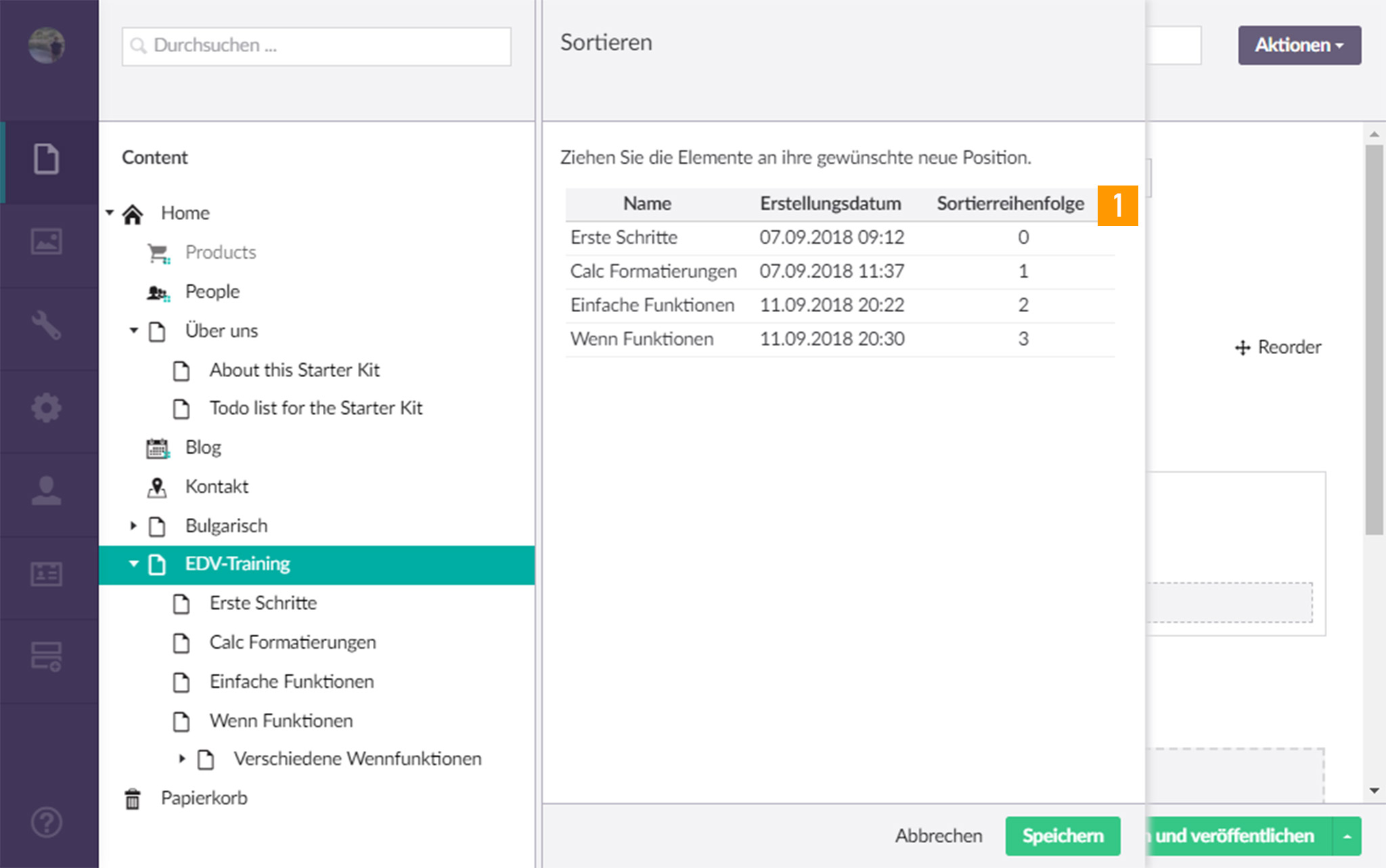 Umbraco Dokument-Sortierung