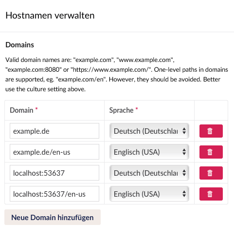 Domänen und Pfade für verschiedene Sprachen in Umbraco 8